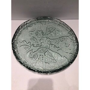 Vintage 8.5lb Etched Glass 15" Serving Platter Floral Designs